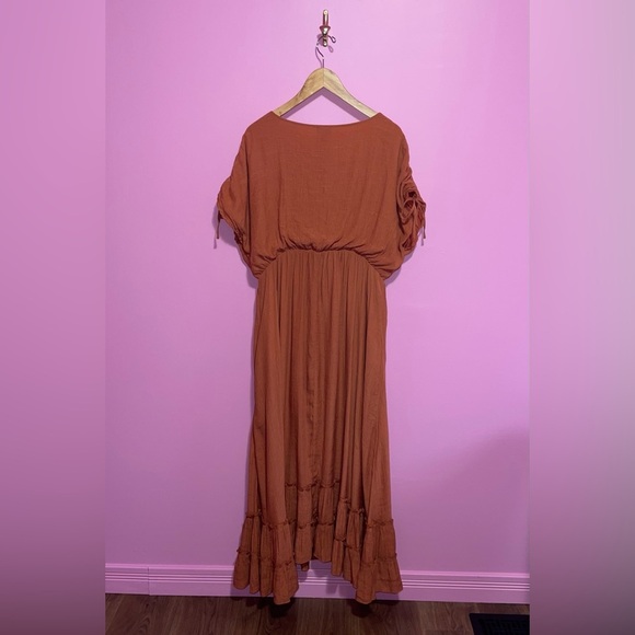 ARULA Dress Women's Size 1X Rust Orange Maxi Ruffle Hem Dolman Sleeves V-Neck - Picture 11 of 16
